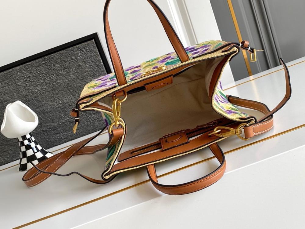 Modern Italian-Inspired Brown Embroidered Leather Top Handle Bag
