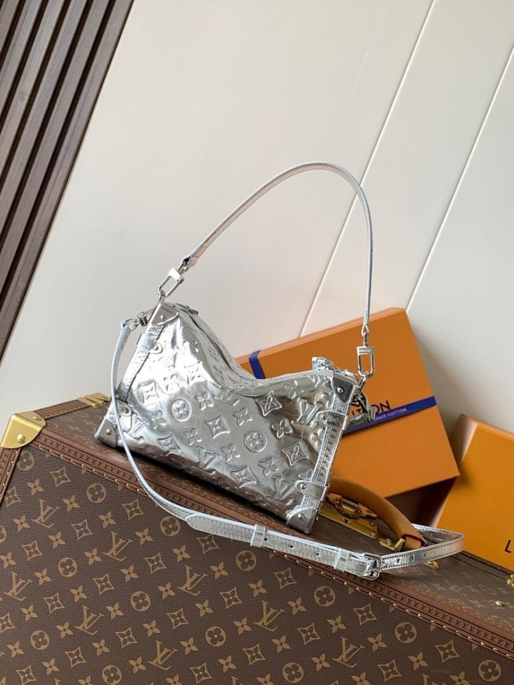Side Trunk Silver Monogram Leather Top Handle Bag