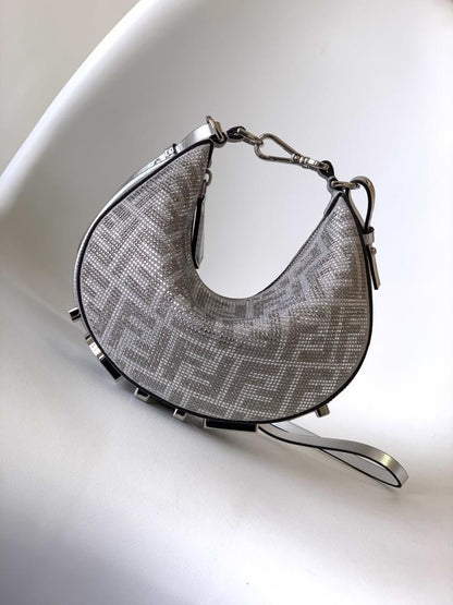 Silver Crystal-Embellished Top Handle Bag
