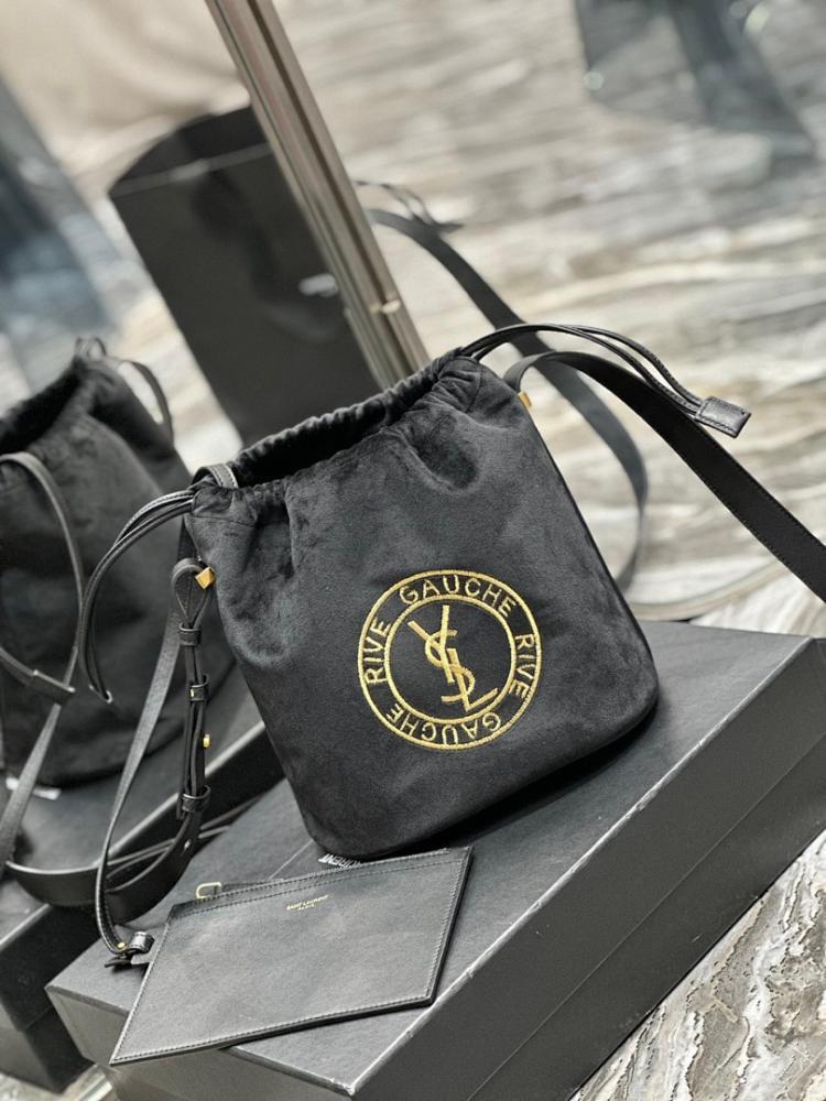 Modern Elegant Embroidered Leather Bucket Bag