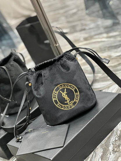 Modern Elegant Embroidered Leather Bucket Bag