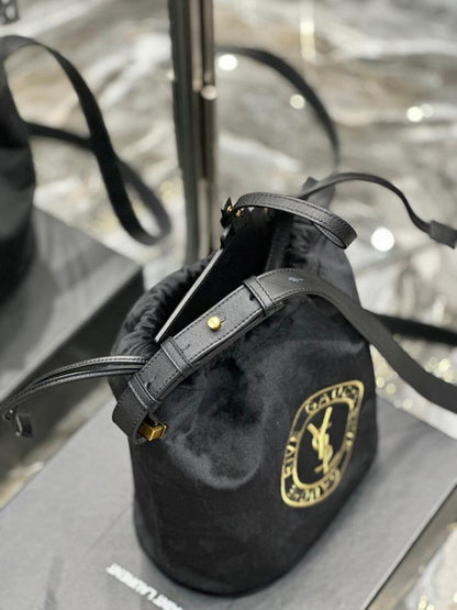Modern Elegant Embroidered Leather Bucket Bag