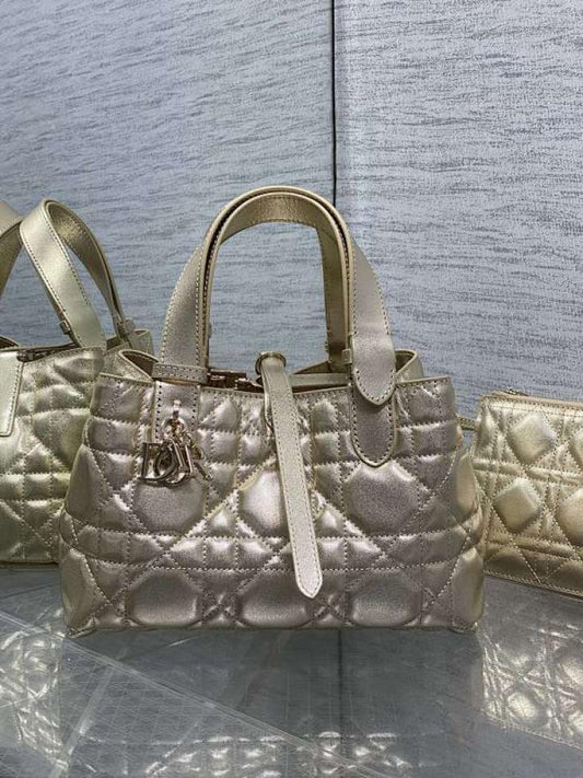 Practical Gold Calfskin Top Handle Bag
