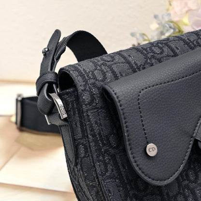 Saddle Black Printed Calfskin Shoulder Bag