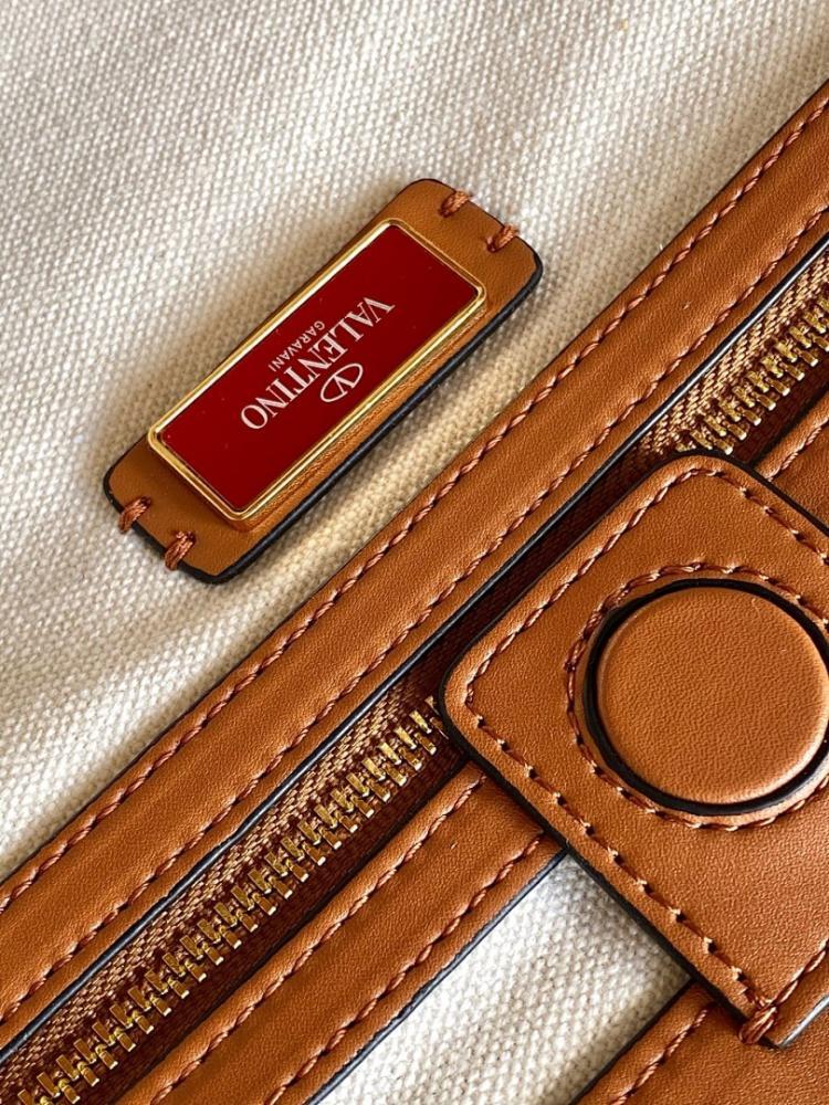 Modern Italian-Inspired Brown Embroidered Leather Top Handle Bag