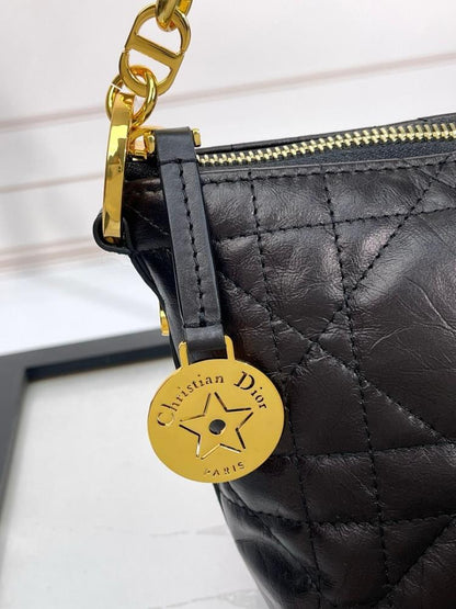 Luxury Refined Black Quilted Calfskin Shoulder Bag