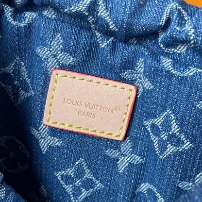 Modern Italian-Inspired Embroidered Denim Bucket Bag
