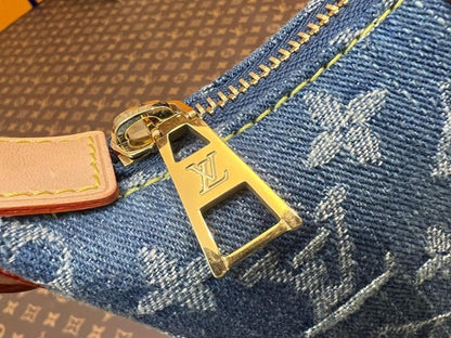 Modern Blue Embroidered Denim Shoulder Bag
