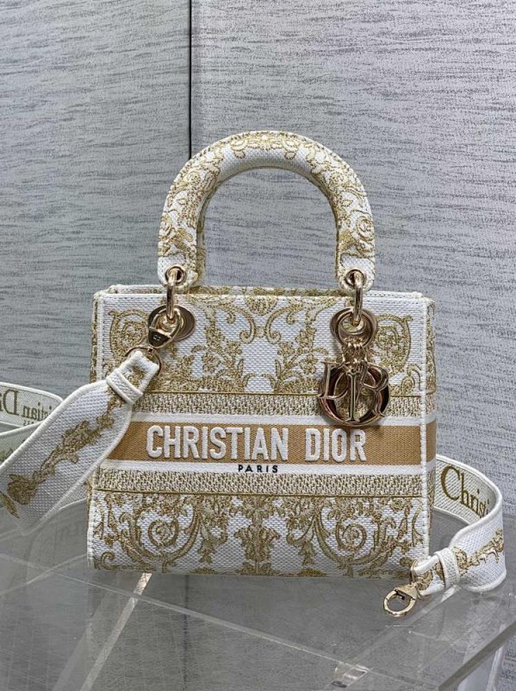 Gold Embroidered Top Handle Bag