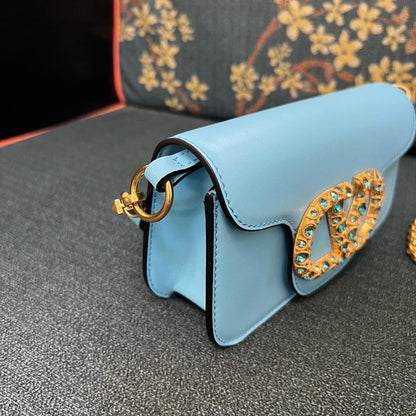 VLogo Signature Crystal-Embellished Calfskin Shoulder Bag