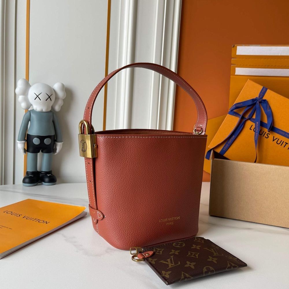 Classic Elegant Monogram Leather Bucket Bag