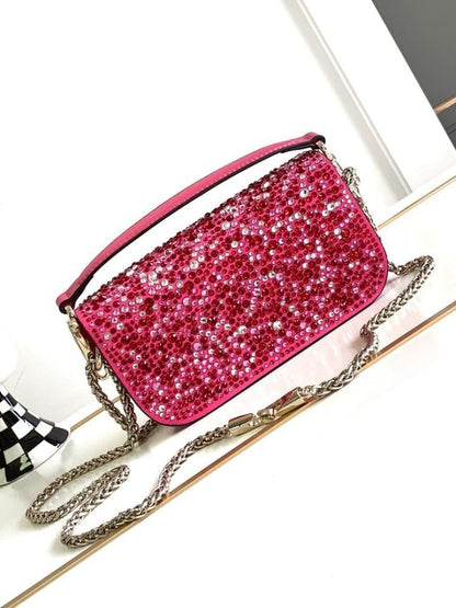 Classic Elegant Crystal-Embellished Lambskin Shoulder Bag