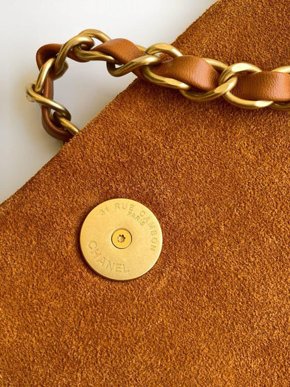 Classic Gold Suede Shoulder Bag