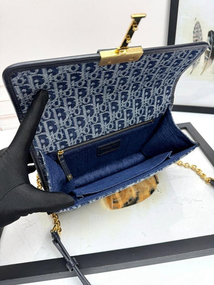 Elegant Refined Blue Calfskin Shoulder Bag
