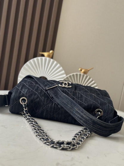 Silver Denim Crossbody Bag