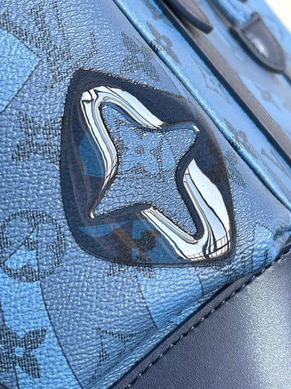 Arco Blue Monogram Leather Shoulder Bag