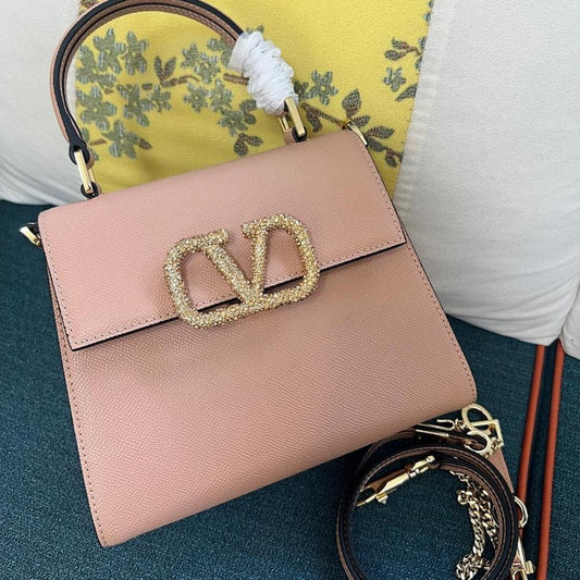 Luxury Stylish Crystal-Embellished Calfskin Shoulder Bag