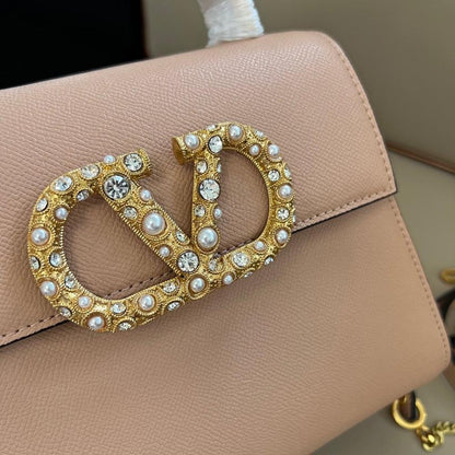 Garavani VSLING Crystal-Embellished Calfskin Shoulder Bag
