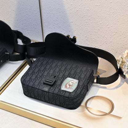 Modern Stylish Black Calfskin Shoulder Bag