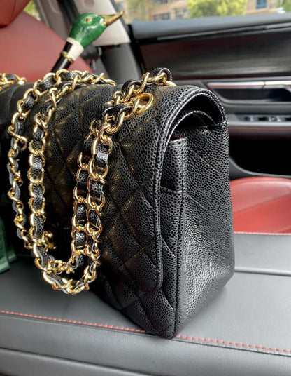 Gold Leather Top Handle Bag
