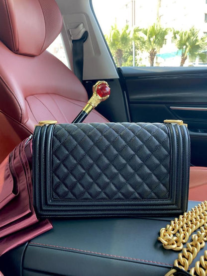 Gold Leather Top Handle Bag