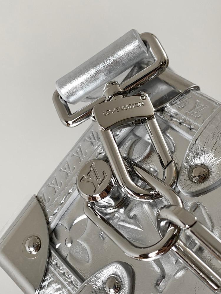 Side Trunk Silver Monogram Leather Top Handle Bag