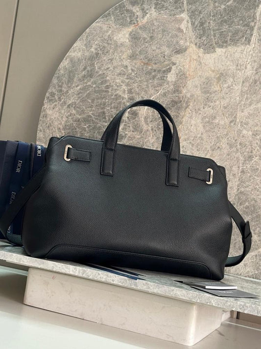 Modern Italian-Inspired Black Quilted Calfskin Top Handle Bag