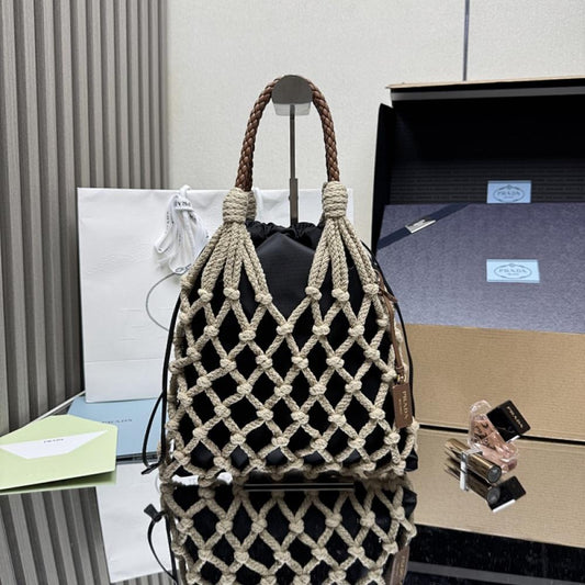 Woven Leather Top Handle Bag