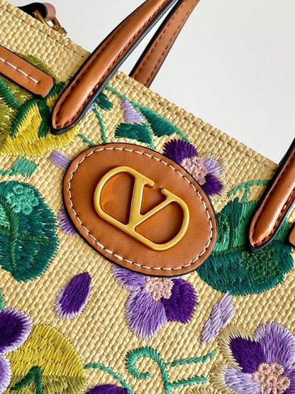Modern Italian-Inspired Brown Embroidered Leather Top Handle Bag