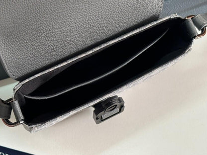 Saddle Grey Calfskin Shoulder Bag