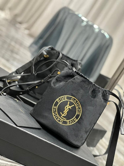 Modern Elegant Embroidered Leather Bucket Bag
