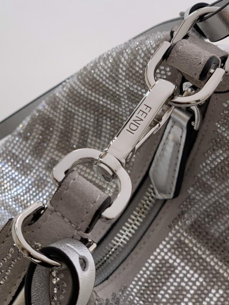 Silver Crystal-Embellished Top Handle Bag