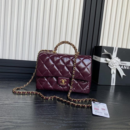 Elegant Lambskin Top Handle Bag