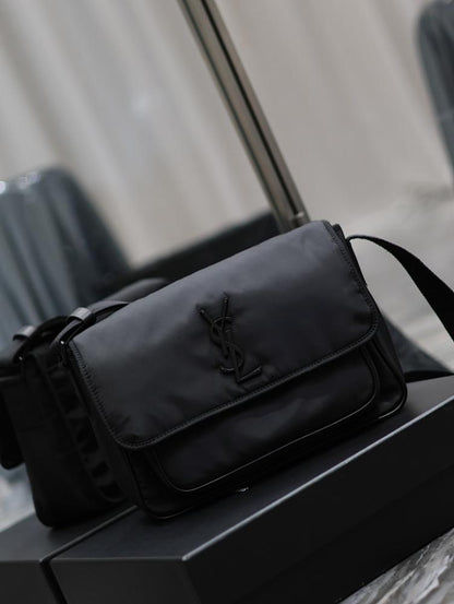 Classic Refined Black Nylon Crossbody Bag