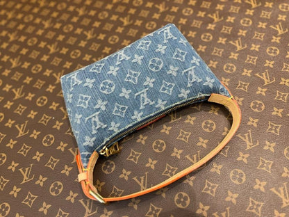 Modern Blue Embroidered Denim Shoulder Bag