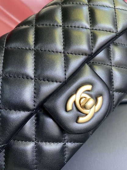 Mini Square Pearl Crush Flap Bag in Black