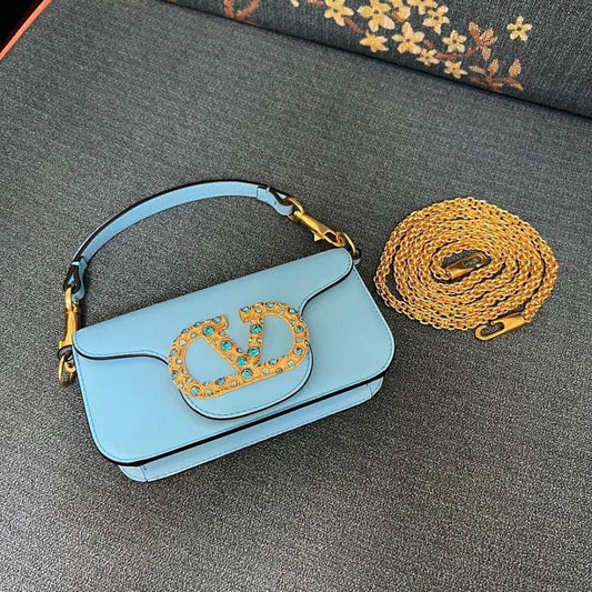 VLogo Signature Crystal-Embellished Calfskin Shoulder Bag