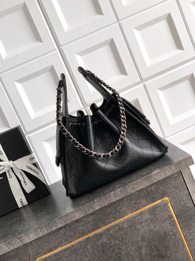 Black Leather Bucket Bag