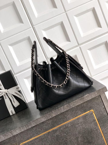 Black Leather Bucket Bag