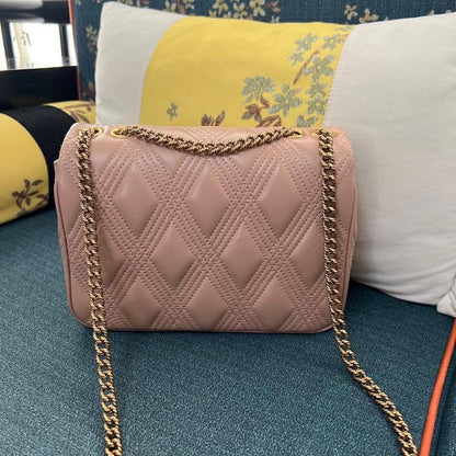 Classic Elegant Gold Quilted Leather Shoulder Bag