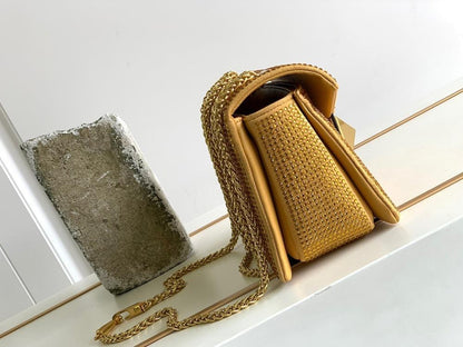 Modern Stylish Crystal-Embellished Lambskin Shoulder Bag