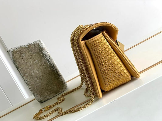 Modern Stylish Crystal-Embellished Lambskin Shoulder Bag