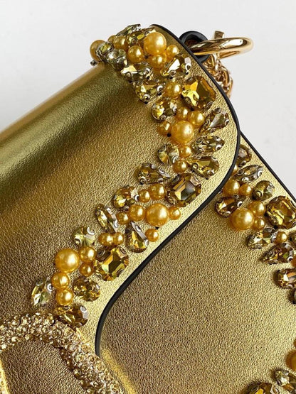 Modern Stylish Crystal-Embellished Leather Shoulder Bag