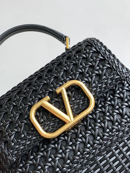 Classic Italian-Inspired Gold Woven Leather Shoulder Bag