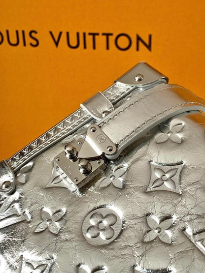 Side Trunk Silver Monogram Leather Top Handle Bag