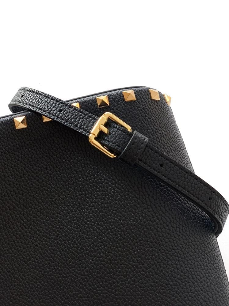 Italian-Inspired Luxury Studded Calfskin Shoulder Bag