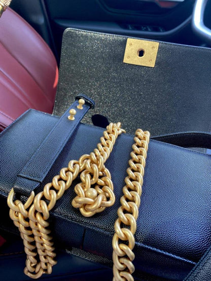 Gold Leather Top Handle Bag