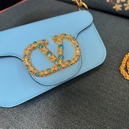 VLogo Signature Crystal-Embellished Calfskin Shoulder Bag