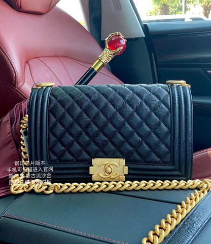 Gold Leather Top Handle Bag