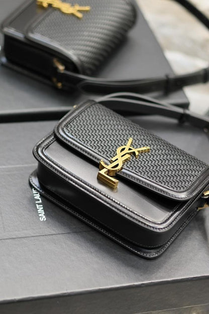Elegant Refined Gold Woven Leather Top Handle Bag